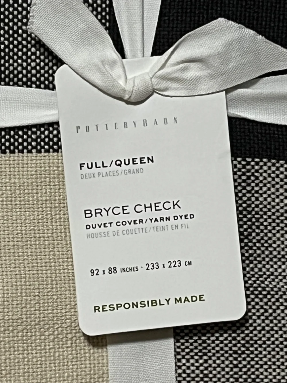 Pottery Barn.  Bryce Check Yarned Dyed Full/Queen Duvet.